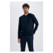 DEFACTO Navy Blue Slim Fit Slim Cut Polo Collar Half Zipper Knitwear Sweater