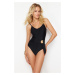 Trendyol Black Belted U-Neck Regular Swimsuit with Accessories