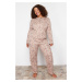 Trendyol Curve Mink Floral Pattern Knitted Pajamas Set