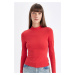 DEFACTO Red Slim Fit Slim Fit Half Turtleneck Casual Basic Plain Long Sleeve T-Shirt