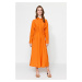 Trendyol Oranžové ľanové tkané šaty s oplachovacím detailom Half Pat