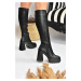 Fox Shoes Women's Black Platform Heeled Boots