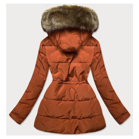 Oranžovo/hnedá dámska zimná bunda parka s machovitým kožúškom (W560) MHM