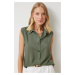 Happiness İstanbul Women's Khaki Sleeveless Viscose Shirt