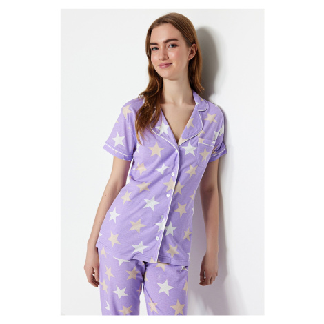 Trendyol Lilac Star Shirt-Pants Knitted Pajama Set