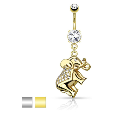 Piercing do brucha z chirurgickej ocele, ligotavý sloník zdobený zirkónmi - Farba piercing: Zlat