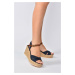 Fox Shoes Women's Navy Blue Linen Wedge Heels Shoes