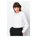Trendyol Ecru Baby Collar Silver Stripe Detailed Crop Oversize/Wide Fit Woven Shirt