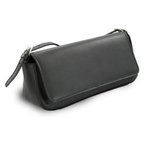 Černá kožená klopnová kabelka s krátkým popruhem 213-1015-60 Arwel