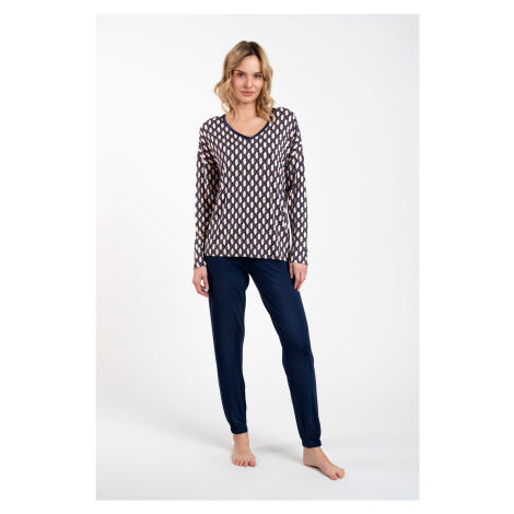 Women's pyjamas Milda, long sleeves, long trousers - print/navy blue Italian Fashion