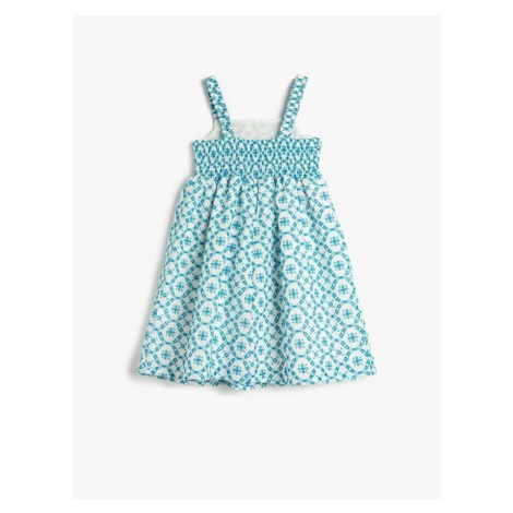 Koton Girls' Dress with Straps, Embroidered Scallops, Cotton Lined.