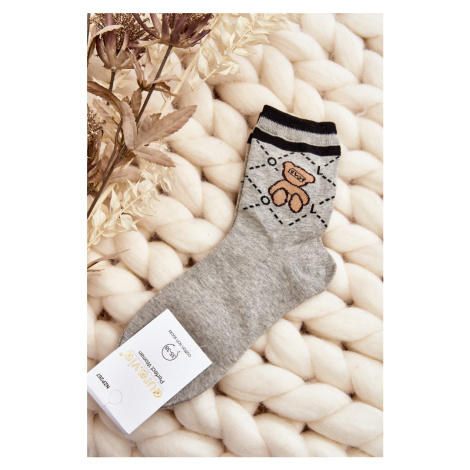 Patterned Women's Socks With Teddy Bear, Grey