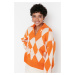 Trendyol Orange Wide Pattern Soft Textured Patterned/Jacquard Knitwear Sweater