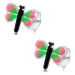 Náušnice zo striebra 925, farebný motýľ, ružovo-zelené krídla