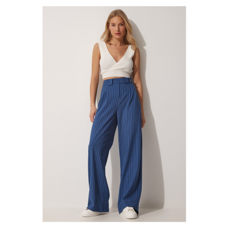 Happiness İstanbul Women's Dark Blue Pleated Wide Leg Pants