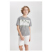 DEFACTO Boy's Crew Neck Printed Short Sleeve T-Shirt