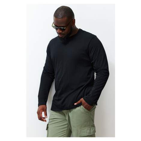 Trendyol Black pánske tričko plus size pohodlné 100% bavlnené tričko s dlhým rukávom regular / r
