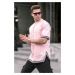 Madmext Powder Pink Crew Neck Striped T-Shirt 6097