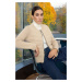 Trendyol Beige Crew Neck Zippered Coat-Look Knitwear Cardigan