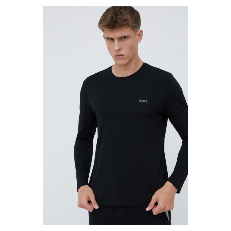 Pyžamové tričko s dlhým rukávom BOSS čierna farba,s nášivkou,50470144 Hugo Boss