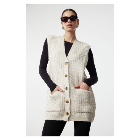 Trendyol Stone Braided Knitwear Vest/Sweater