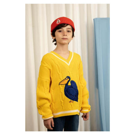 Detský bavlnený sveter Mini Rodini žltá farba