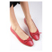 Mio Gusto Nelly Red Color Bow Accessory Women's Flat Toe Flat Shoes