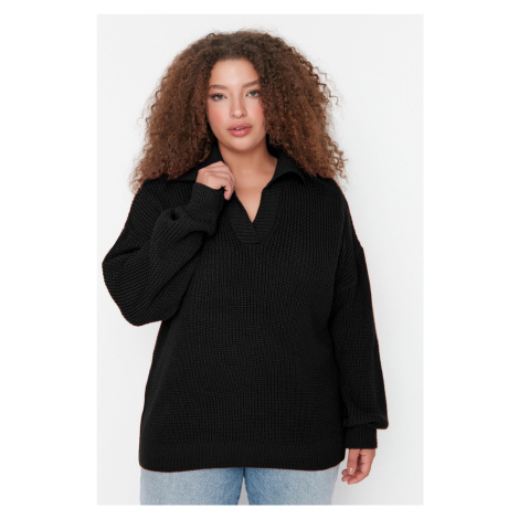 Trendyol Curve Black Shirt Collar Thessaloniki Knitted Sweater