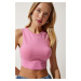 Happiness İstanbul Women's Pink Barter Neck Crop Knitted Blouse