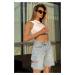 Madmext Blue High Waist Ripped At The Side Denim Shorts