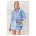 Olalook Bebe Blue Pocket Detailed Printed Woven Shirt