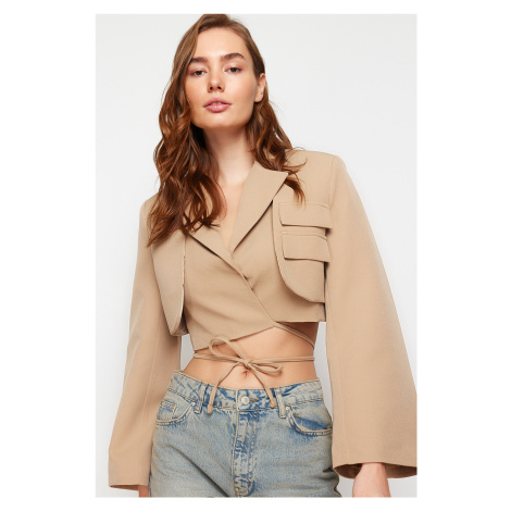 Trendyol Mink Crop Lined Double Breasted Closure Woven Blazer Jacket
