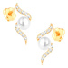 Náušnice zo žltého zlata 585 - diamantová špirála s perlou v strede