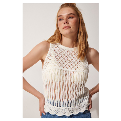 Happiness İstanbul Women's White Openwork Summer Knitwear Blouse