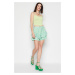 Trendyol Mint Ruffle Patterned High Waist Mini Knitted Shorts Skirt