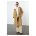 Trendyol Camel Regular Collar Plush Detailed Wool Coat