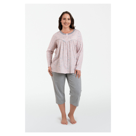 Women's pyjamas Daniela, long sleeves, 3/4 pants - print/melange Italian Fashion