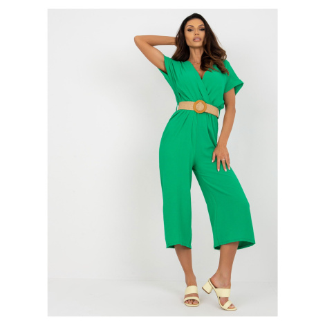 Green airy jumpsuit with short sleeves