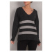 armonika Women's Anthracite Lily V-Neck Striped Knitwear Sweater