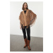 Trendyol Camel Openwork/Hole Tassel Detail Poncho Knitwear Cardigan