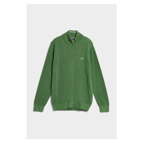 SVETER GANT COTTON PIQUE ZIP CARDIGAN LEAF GREEN