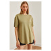 Olalook Women's Khaki Modal Buttoned Soft Texture Six Oval T-Shirt