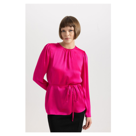 DEFACTO Fitted Round Neck Long Sleeve Chiffon Blouse