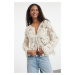 Trendyol Ecru 100% Cotton Crochet Detailed Floral Knitted Cardigan