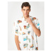 Koton Short Sleeve Shirt Summer Theme with Surf Detail Classic Collar