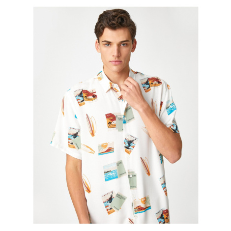 Koton Short Sleeve Shirt Summer Theme Surf Detail Classic Collar