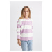 DEFACTO Girl's Crew Neck Striped Knitwear Sweater