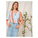 Orsay Blue-Orange Striped Wrap Blouse with Three-Quarter Sleeve - Women