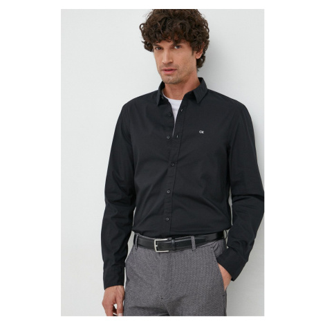 Košeľa Calvin Klein pánska,čierna farba,slim,s klasickým golierom,K10K110856