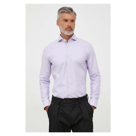 Košeľa BOSS pánska, fialová farba, slim, s talianskym golierom Hugo Boss